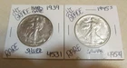 1945-S & 1939 WALKING LIBERTY SILVER HALF DOLLARS HI GRADE NICE RARE COINS
