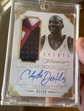 2012-13 Panini Flawless Clyde DRexler Gold Greats Patch Auto /10 Rockets HOF