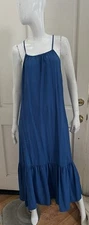 BANANA REPUBLIC NEW! Royal Blue Silky Rayon Strappy Tiered Midi Shift Dress Sz L