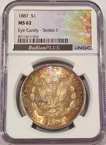 New Listing1887 Morgan Dollar NGC MS62 Rainbow Toned Eye Candy Series 1