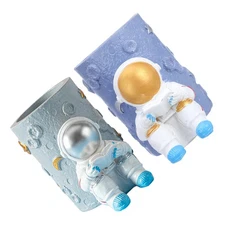  2pcs Astronaut Desk Organizer: Space-Themed Pen Holder - Resin Pencil Cup -