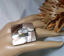 Ring Silver Tone Multicolor Irridesent Mother Of Pearl MOP Abalone Inlay Sz 9.5