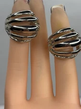 Silver Tone Clip on Earrings Cuff Twisted Style