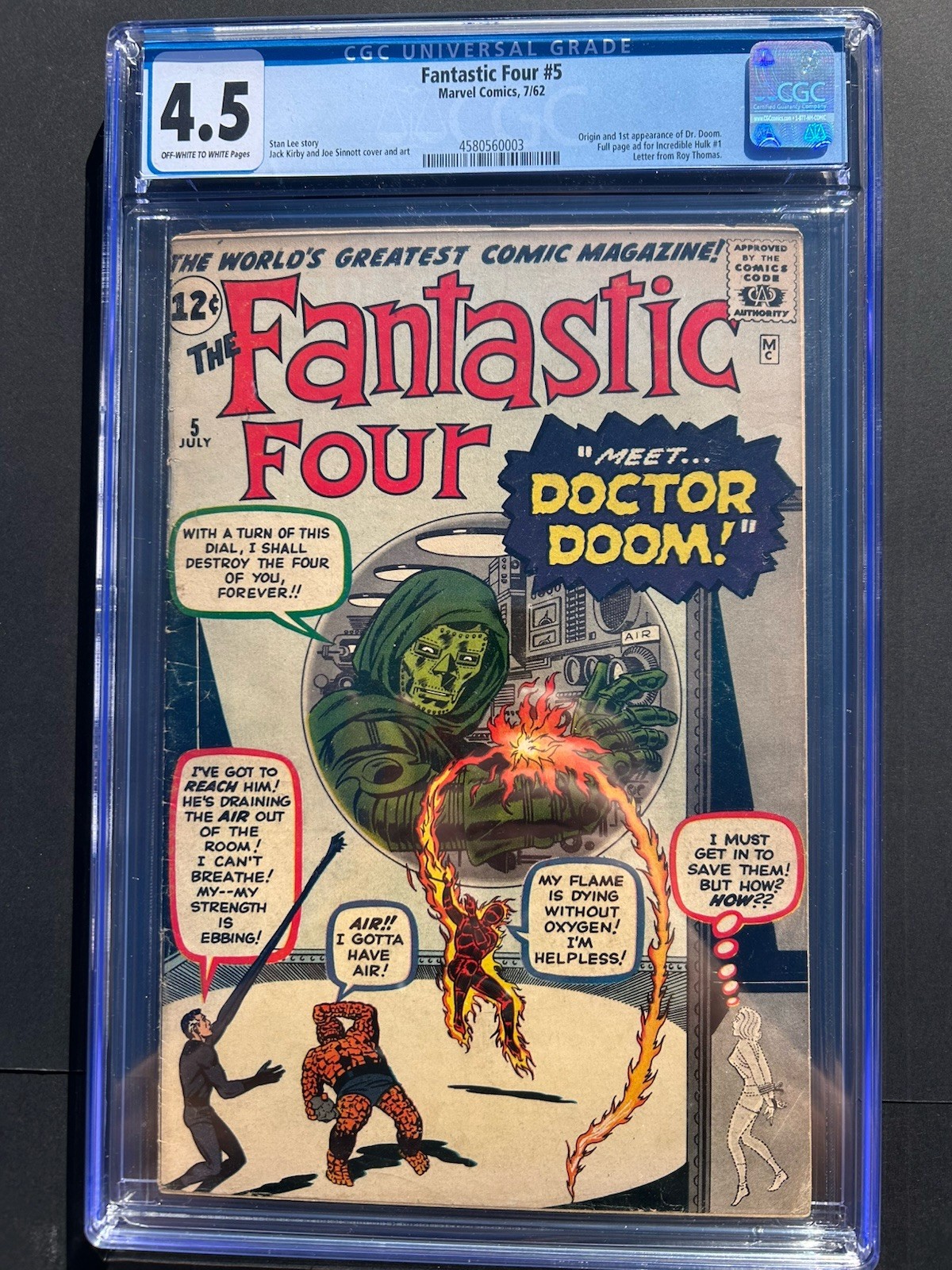 Fantastic Four 5 1962 Marvel Comics CGC VG+ 4.5 Origin & 1st App Doctor Doom