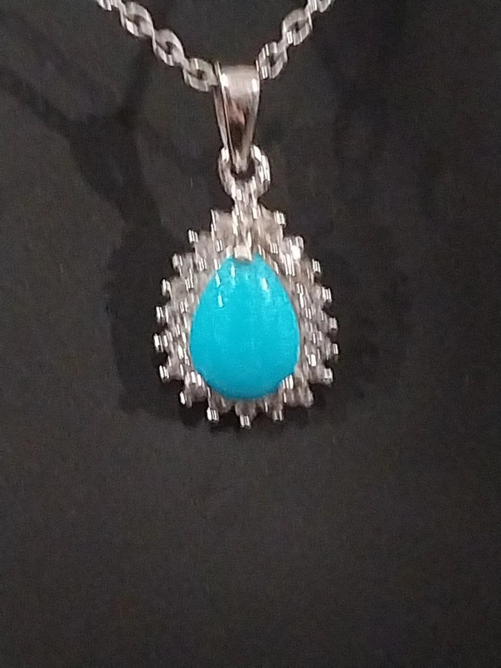 Colgante HALO de circón blanco turquesa de la Bella Durmiente Plat/S. Silver, TCW = 1,0 Foto 4 de 4