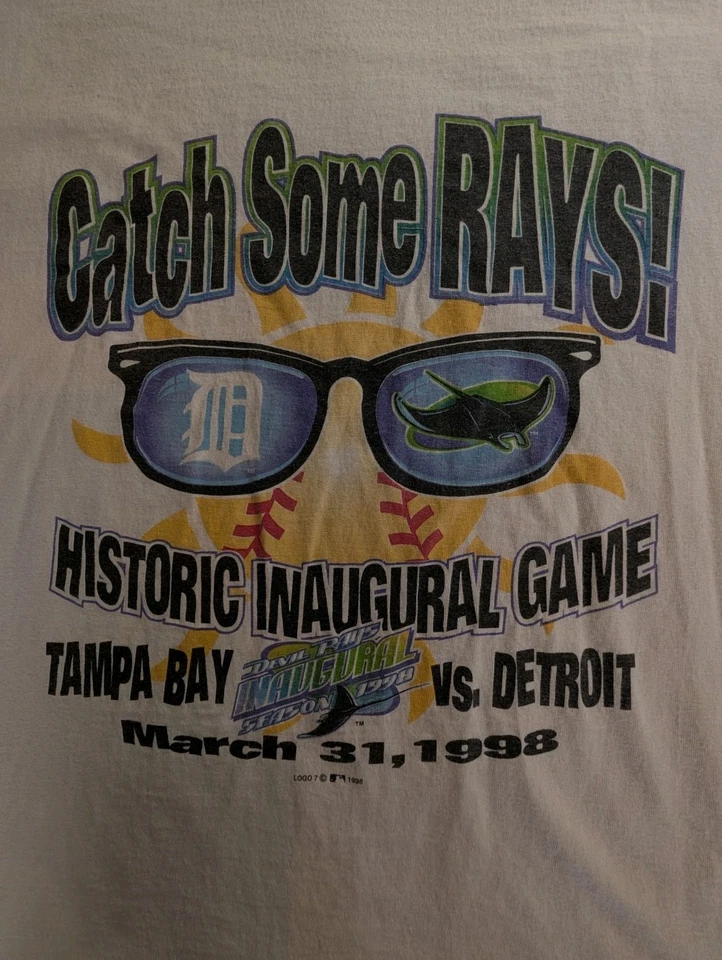 Camisa Tampa Bay Devil Rays Para Hombres 2XL Blanca Temporada Inaugural Camiseta Temporada 1998 Foto 2 de 4