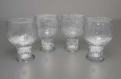 4 VTG BEST-No Yellowing-Indiana Glacier Bark 16 Oz 5 3/8  Rain Glass Goblets