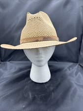 Vintage Stetson Fedora Straw Hat Size 7 1/8 Leather Band Made in USA