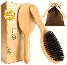 100 Boar Bristle Hair Brush for Thin Fine Hair, Shine Frizz Control