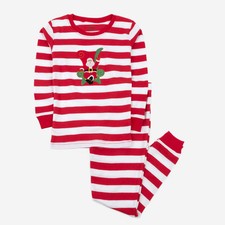 Leveret Two Piece Cotton Pajamas Striped Red and White Santa 6 Year