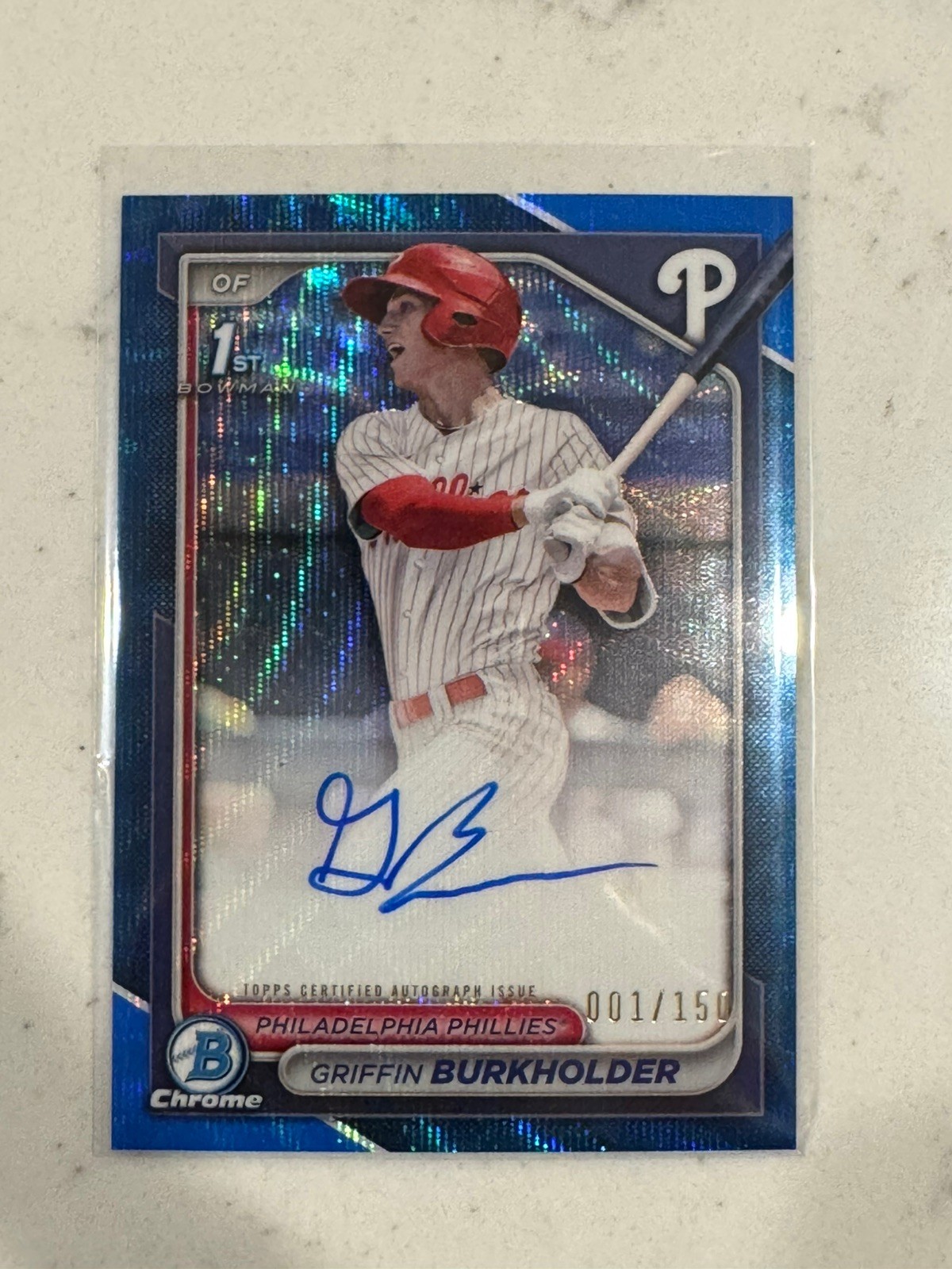 2024 Bowman Draft Griffin Burkholder Chrome Auto Blue Wave Refractor 1st #01/150