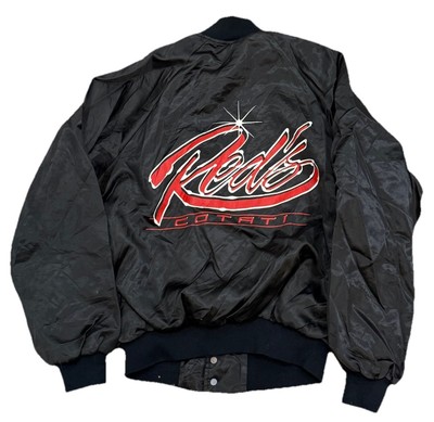 Vintage 80s Auburn Sport Black Bomber Jacket Red Cotati Men s Size Medium Satin