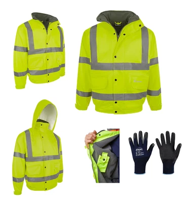 BEESWIFT Pilotenjacke neongelb Arbeitsjacke Winterjacke Warnschutzjacke EN471 + Handschuh