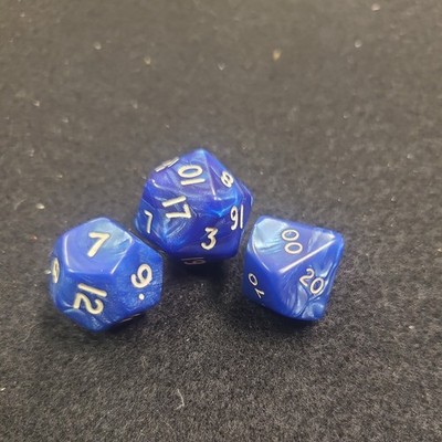 King Cards Pearl Blue Dice D20, D12, D% OOP