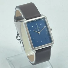 SKAGEN Mens Watch Hagen Rectangular 36mm Blue Dial Brown Leather SKW6930 NEW