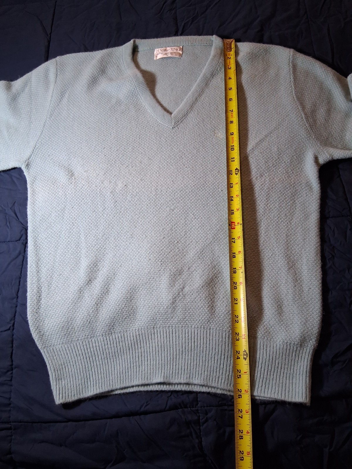 VTG 80s Christian Dior Blue Orlon Acrylic Sweater Men' s Large Pullover Jumper thumbnail 3