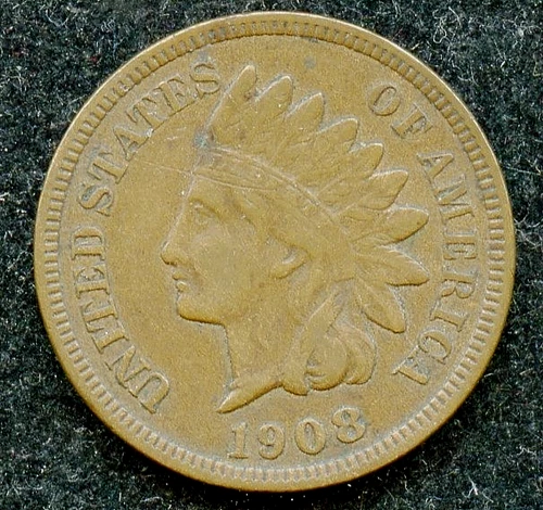"Scarce Date" 1908-S Indian Head Cent 1c - XF w/ Obverse Scratches