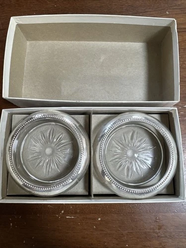 Sterling & Glass Coaster Ashtray SET Of 4 By Lunt Sterling 50 IN BOX