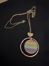 Necklace Gold-tone Long Circle Pendant Rainbow Reverse Necklace. 30”Inches