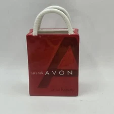 RED CERAMIC SHOPPING TOTE BAG PENCIL CUP 2002 gift to AVON representative Beauty
