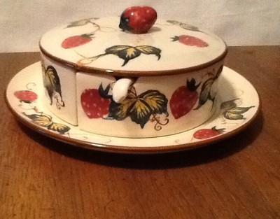 Vintage Fred Roberts Strawberry Divided Condiment Server With Lid and Spoons