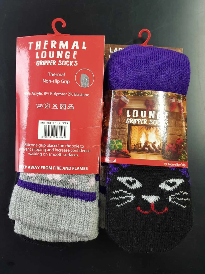 Calcetines térmicos súper cómodos y cálidos para damas con patrón de animal antideslizante UK 4-8 Foto 3 de 4