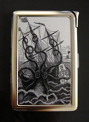 Kraken Cigarette Case Built in Lighter Victorian Vector Evil Sea Octopus