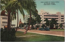 MIAMI BEACH Florida Postcard "Famous Hotels on Collins Avenue" Linen 1948 Cancel