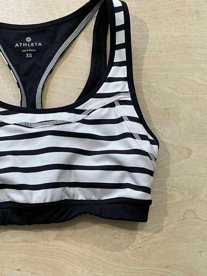 Sujetador deportivo Athleta para mujer talla XS blanco/negro espalda deportiva gimnasio yoga correr atletismo Foto 2 de 4