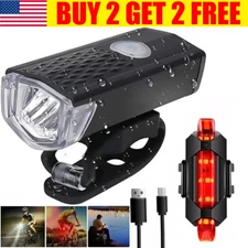 USB Rechargeable LED Bicycle Headlight Waterproof Bike Front Rear Lamp Cycling