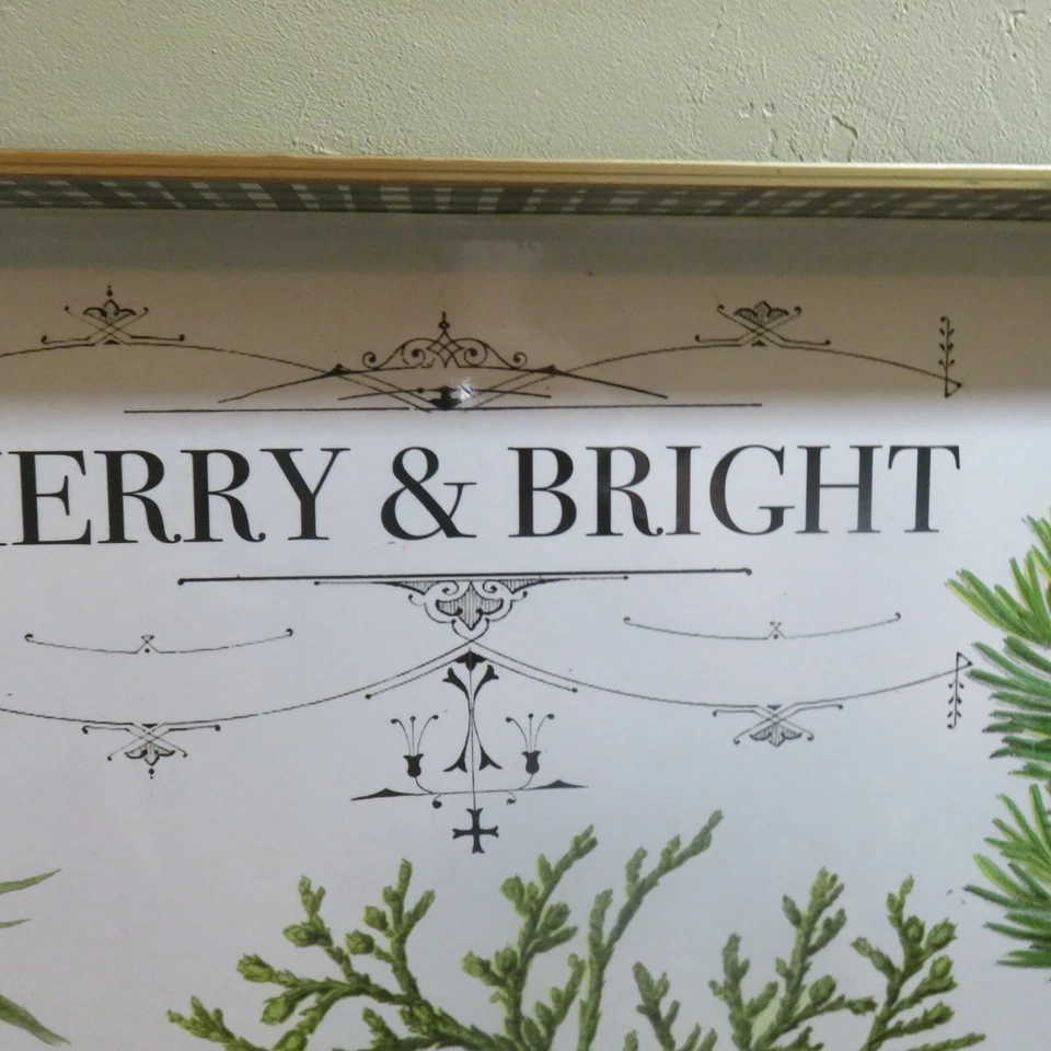 Large Lacquer Winter Holiday TRAY "MERRY & BRIGHT" Evergreens 12x 18 - Image 2 of 4