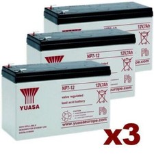 Image of Yuasa NP7-12 Rechargeable 12v 7Ah Battery Pack Of 3 x Batteries VRLA Sealed Lead