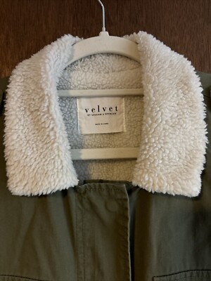 velvet by graham spencer sherpa lined army green utility jacket sz medium