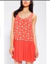Cooperative Urban Outfitters Orange Bird Print Dress Sleeveless Drop Waist Sz M