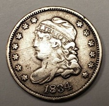 1834 H10c Capped Bust Silver Half Dime - VF/XF Details - Value Coin - SKU-T2825