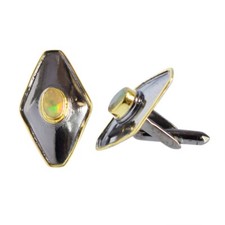 Natural Ethiopian Opal Gemstone Cufflinks Sterling Silver Black Rhodium Jewelry