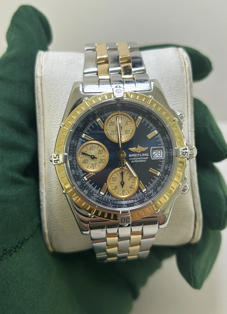 Breitling Chronomat 18K Gold SS Blue Dial D13352 eBay