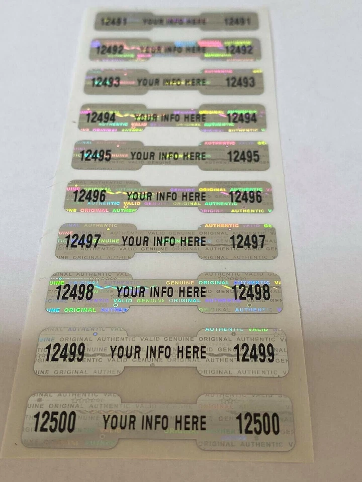 1000 CUSTOM PRINTED TAMPER EVIDENT HOLOGRAM DOGBONE SECURITY VOID LABELS SEALS - Image 4 of 4