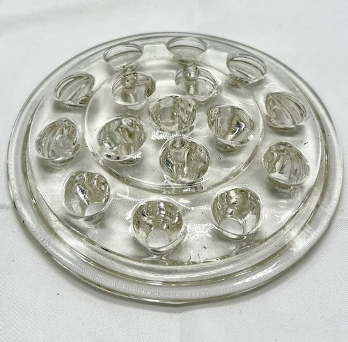 Vintage Glass Flower Frog Clear Pressed Large 16 Holes 5” Diameter - Picture 3 of 5