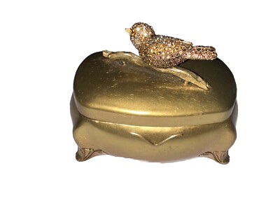 Lucky Brand Goldtone Metal Bird  Jewelry Trinket Box Gift valentines