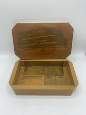 Vintage Wooden Trinket Box w/ Wright Brothers First In Flight Images Decoupage