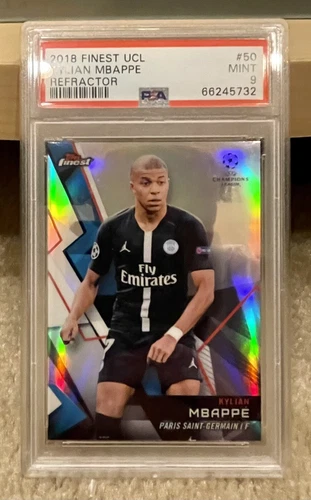 2018 Topps Finest Refractor UEFA Soccer #50 Kylian Mbappe Rookie RC PSA 9 Mint