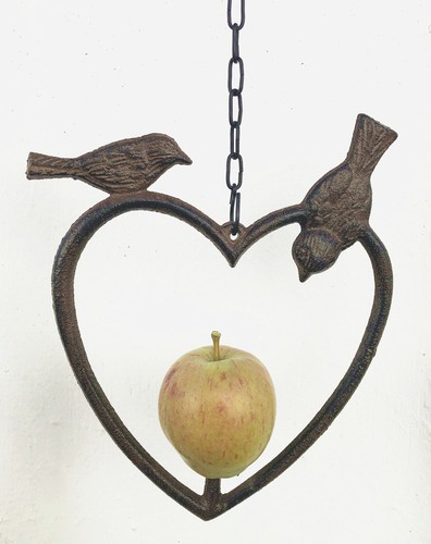 Alimentatore frutta appeso a forma di cuore uccellino selvatico ghisa in 2 colori - Foto 5 di 7