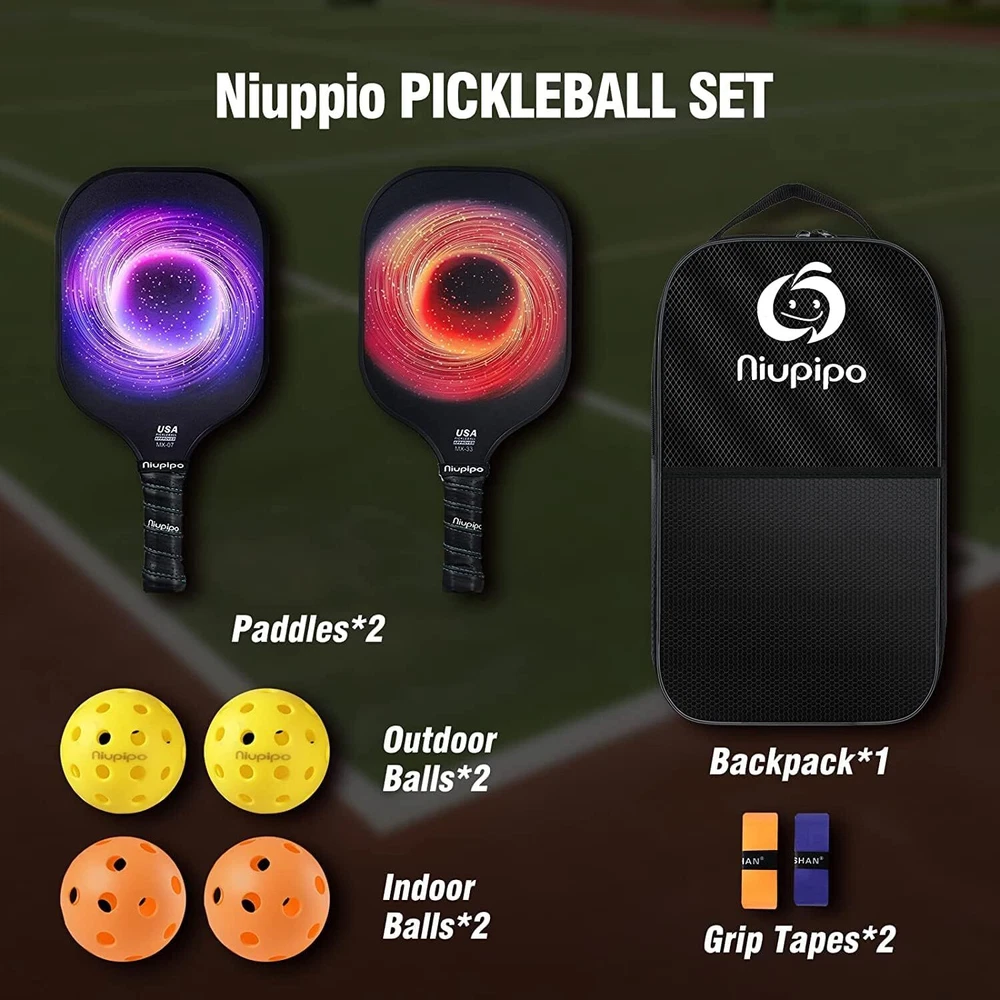 Pickleball Paddles Set of 2 – USAPA Approved Fiberglass Rackets with 4 Balls.