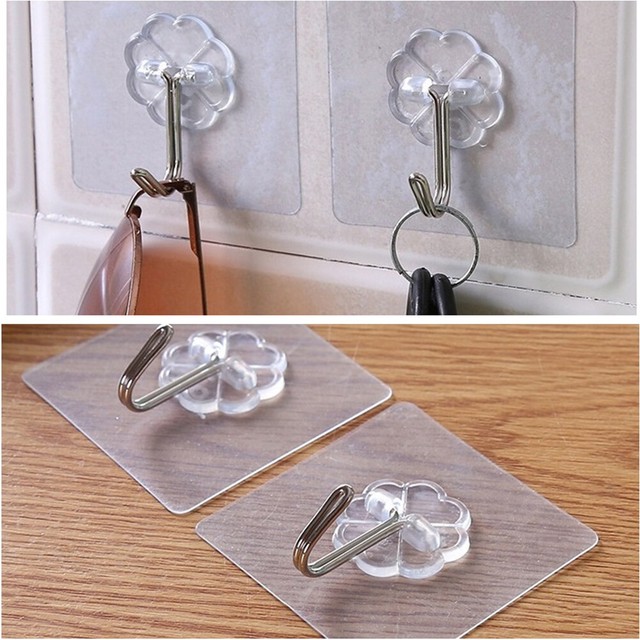 50pcs Adhesive Hooks No Nail Heavy Duty Wall Ceiling Hangers Towel Bath