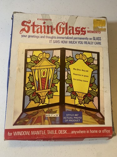 Vintage Stain Glass Memento Style 467 Holiday Greetings Keepsake Window Mantle - Picture 4 of 13