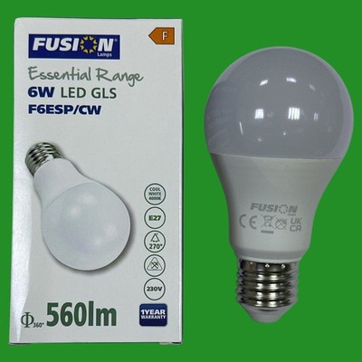 4x 6W (=40W) Fusion LED GLS A60 Glühbirnen ES E27 Edison Schraube 4000K kaltweiß
