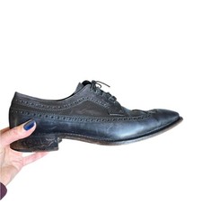 Johnston  Murphy Black Leather Wingtip Oxford Shoes Men  s 10.5  Made in Italy