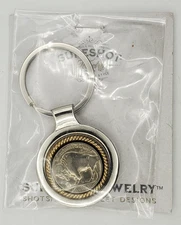 Vintage Buffalo Nickel Keychain Silver and Brass Tones In Original Bag and Card