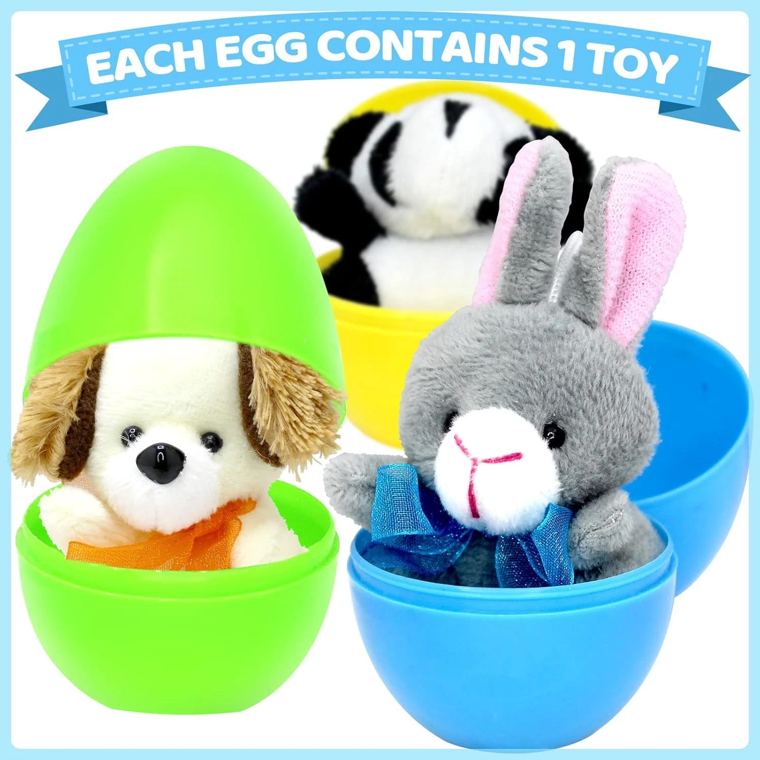 12 Pcs Prefilled Easter Eggs Plush Animal Toy Safari Basket Stuffer Hunt Party